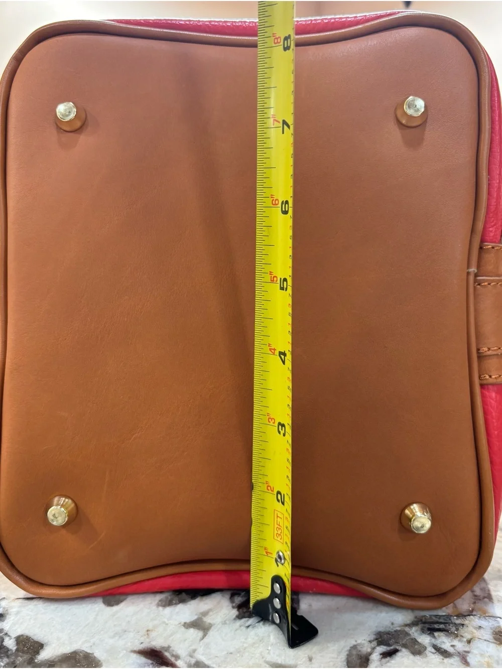 Valentina Coral Orange  and Tan Leather Tote with Gold Hardware